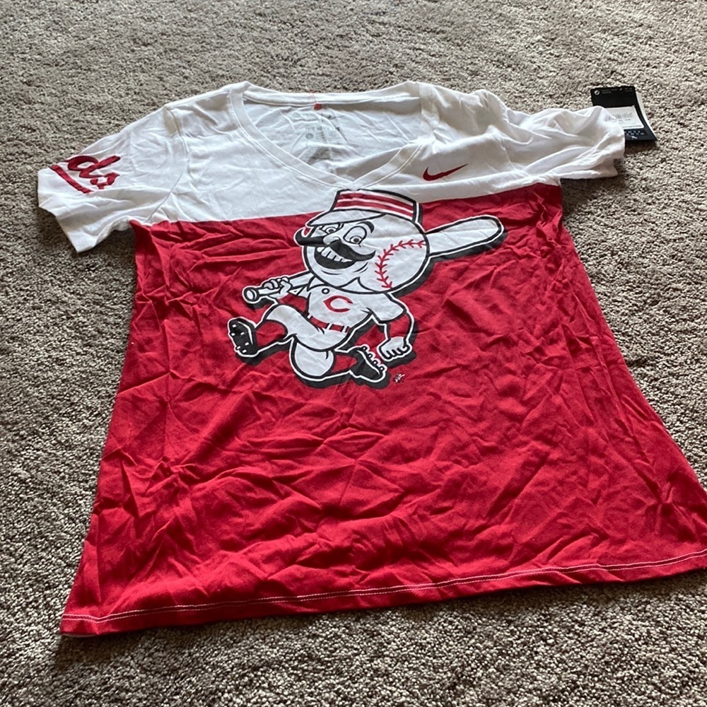 Nike MLB Cincinnati Reds Mr. Redlegs Graphic Tee T-Shirt Red White SIZE L